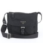 Prada Tessuto Nylon Triangle Logo Leather Shoulder Bag Crossbody Black
