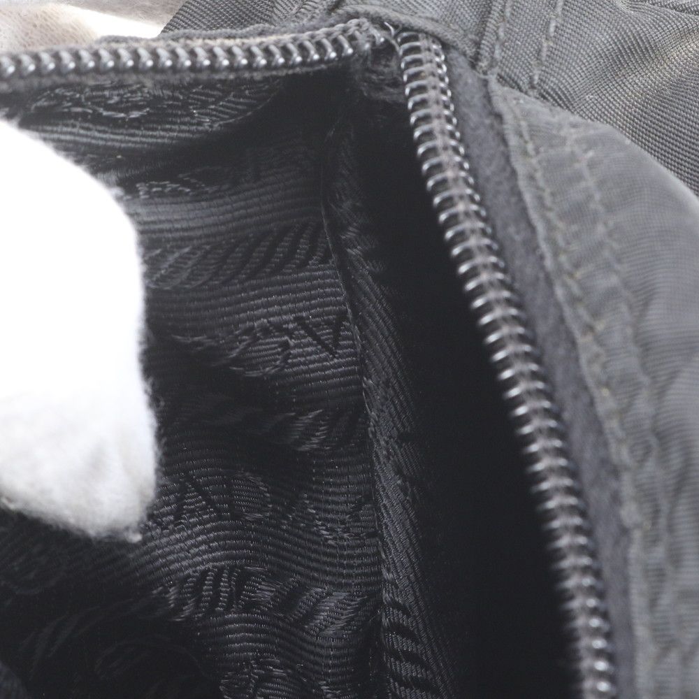 Prada Tessuto Nylon Triangle Logo Leather Shoulder Bag Crossbody Black — view 8