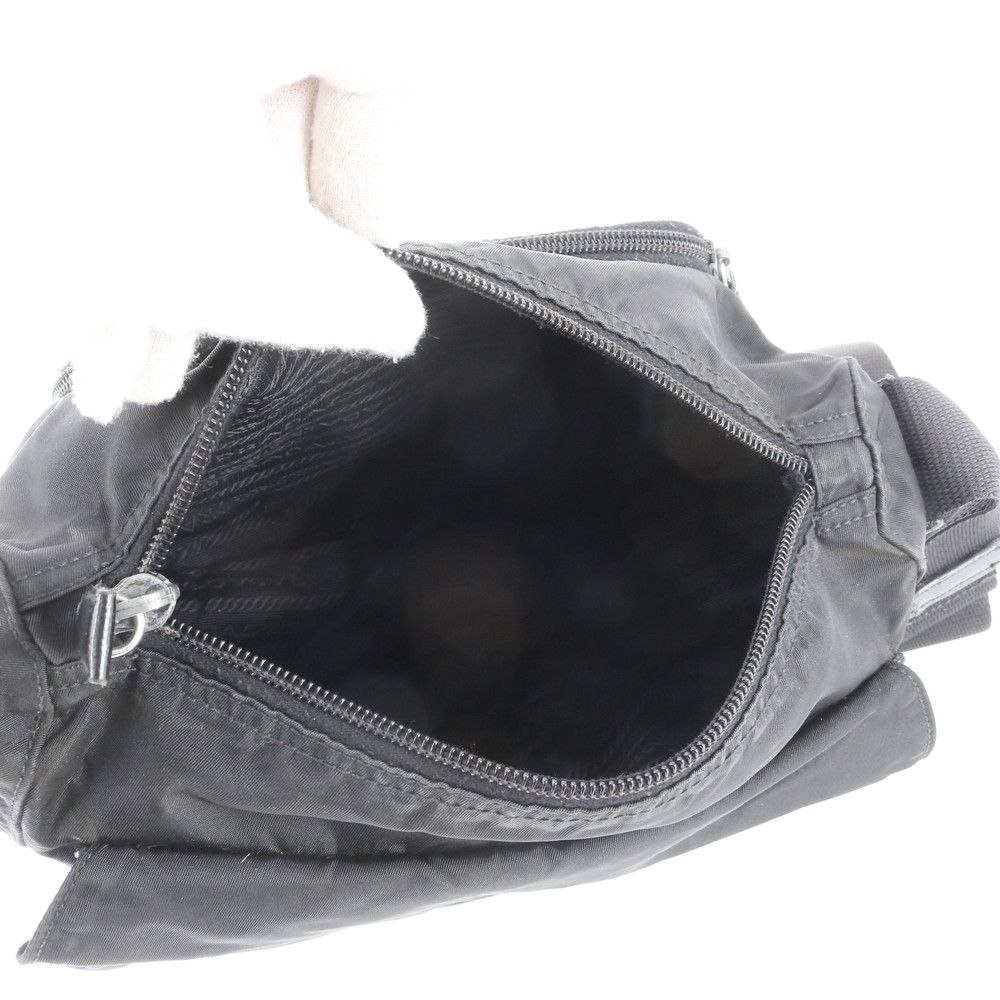 Prada Tessuto Nylon Triangle Logo Leather Shoulder Bag Crossbody Black — view 7