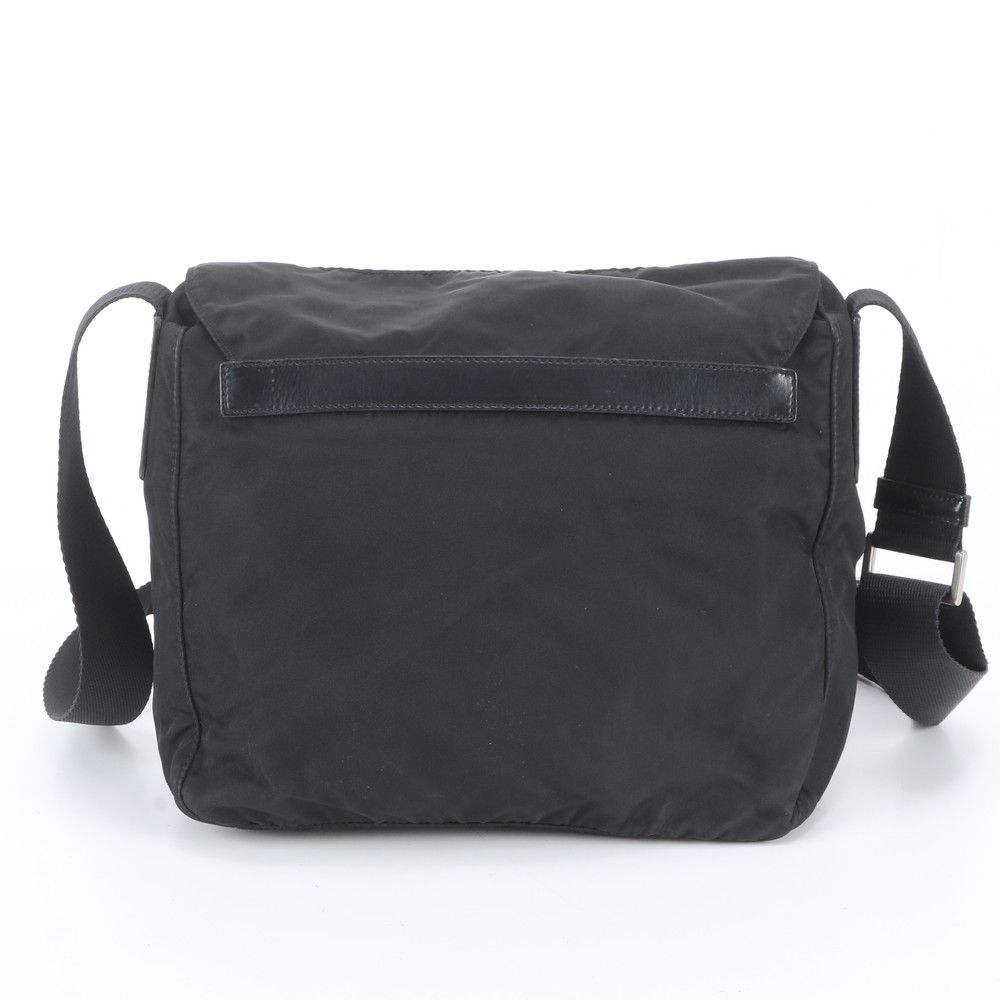 Prada Tessuto Nylon Triangle Logo Leather Shoulder Bag Crossbody Black — view 3