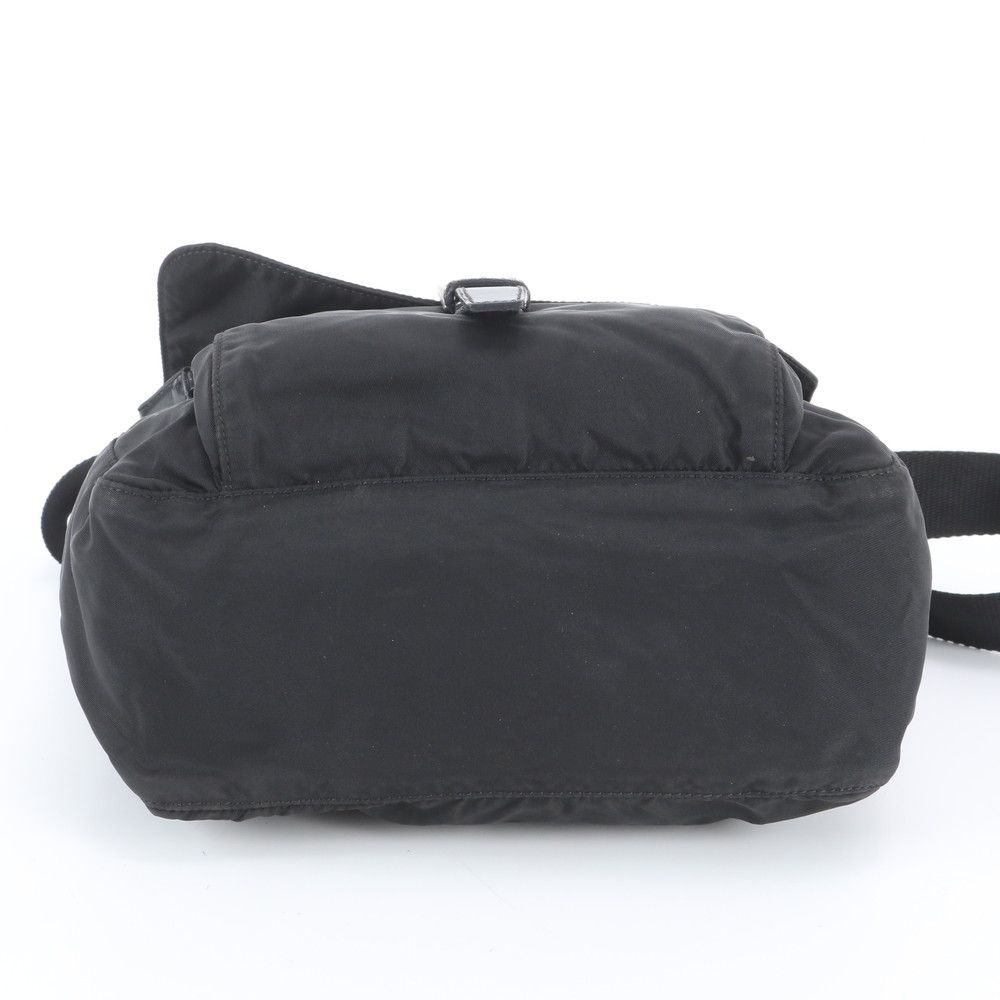 Prada Tessuto Nylon Triangle Logo Leather Shoulder Bag Crossbody Black — view 6