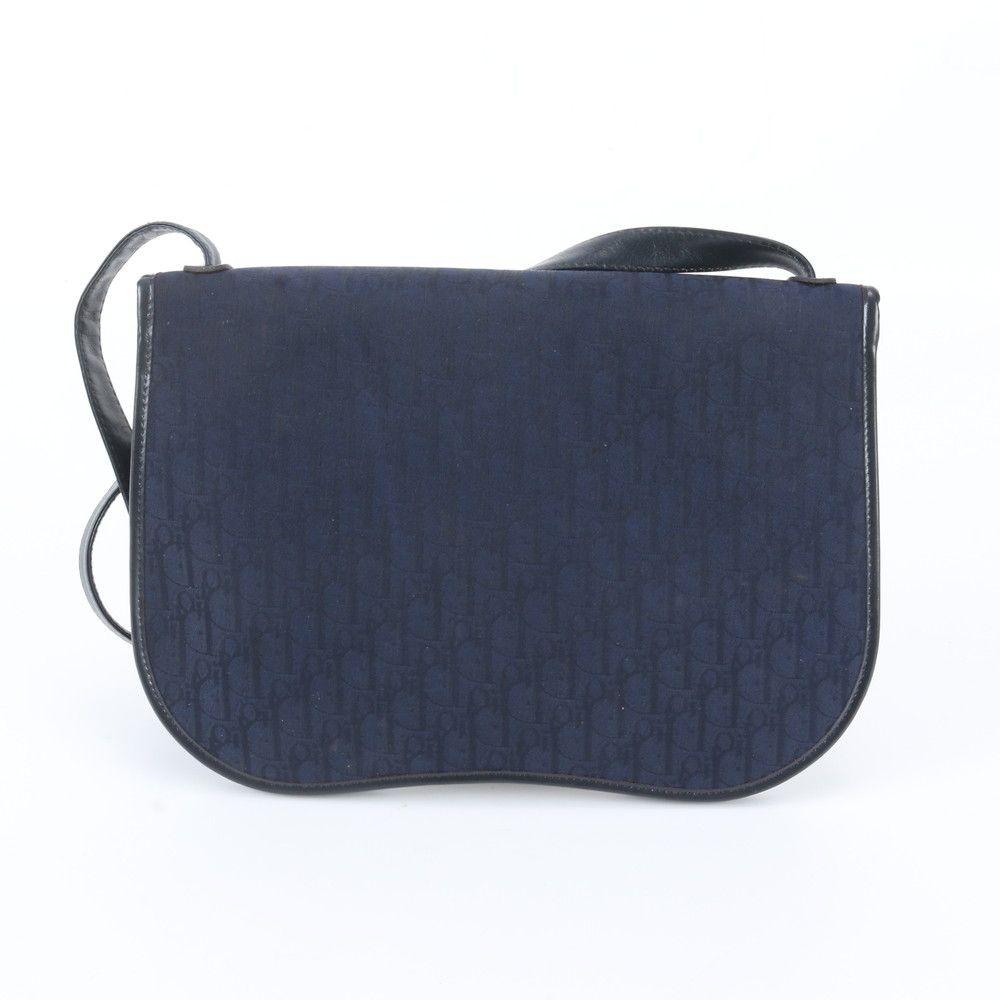 Dior Trotter Leather Canvas Shoulder Bag Crossbody Navy — view 3