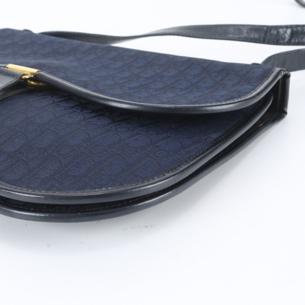 Dior Trotter Leather Canvas Shoulder Bag Crossbody Navy — view 4