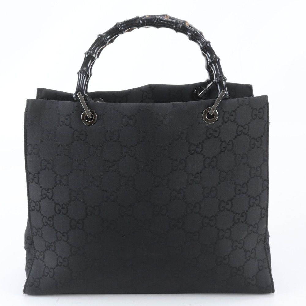 Gucci Bamboo GG Nylon 002 Leather Handbag Tote Black