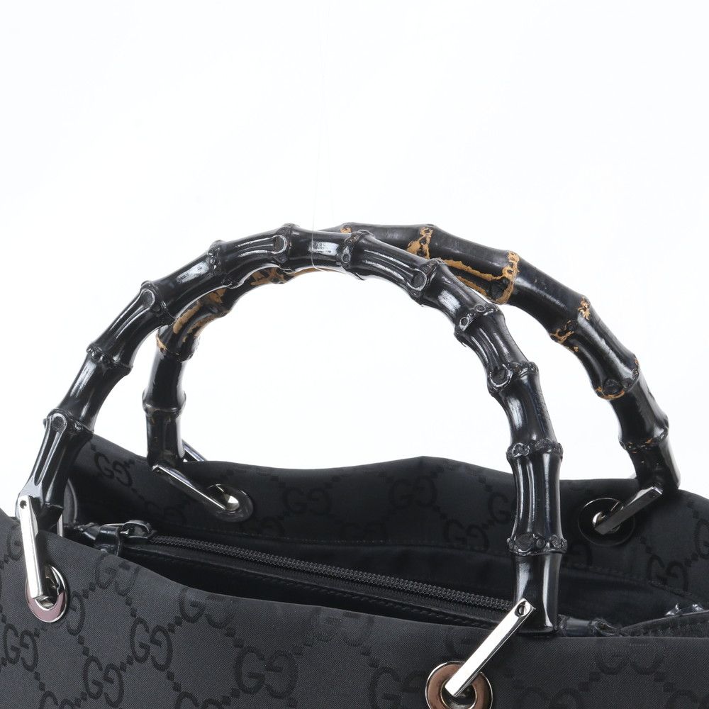 Gucci Bamboo GG Nylon 002 Leather Handbag Tote Black — view 2