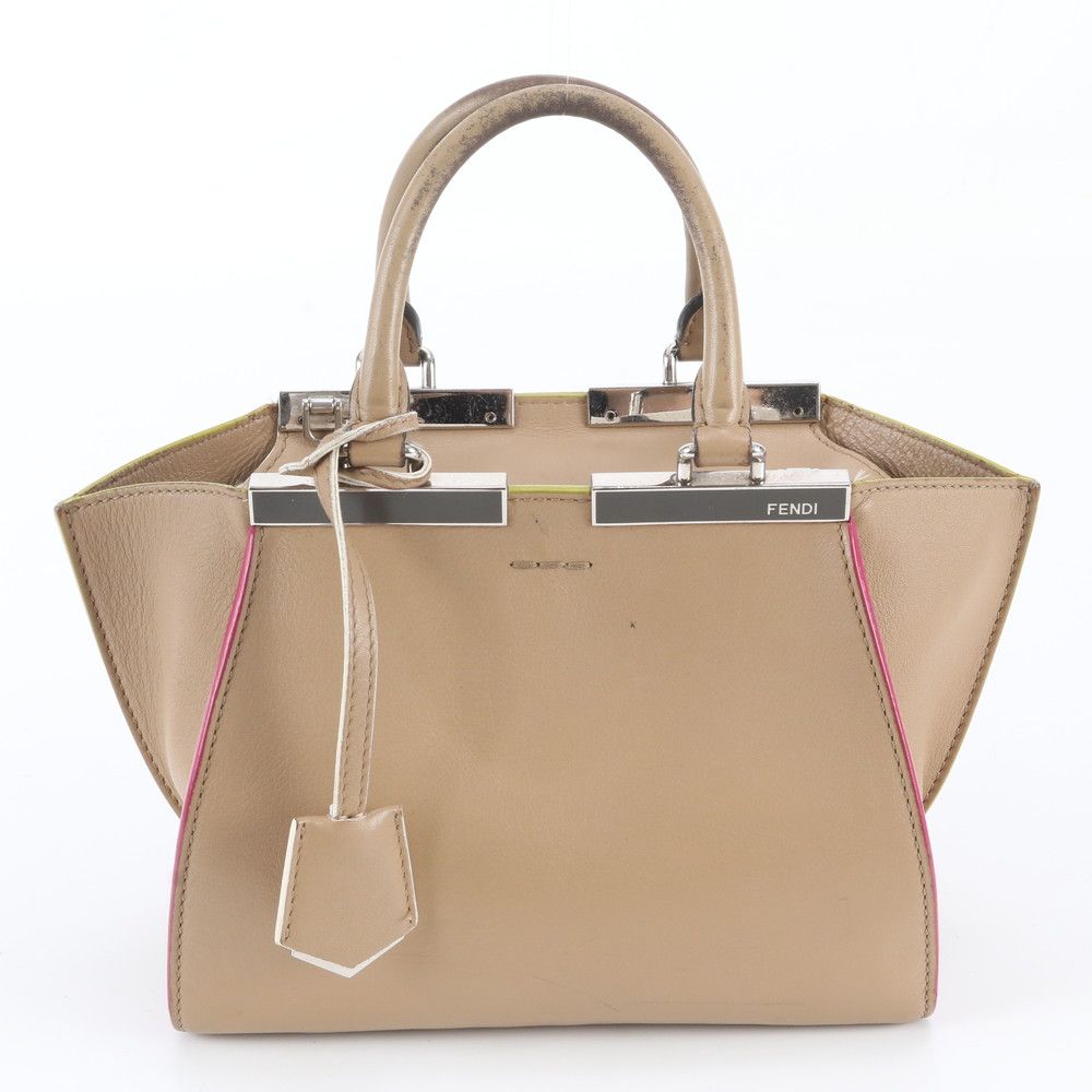 Fendi Petit Leather Handbag Tote Brown