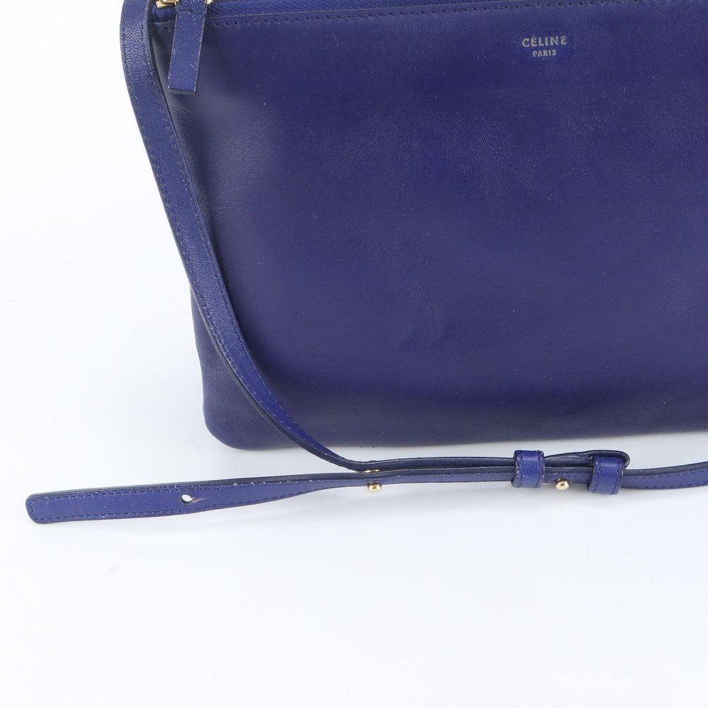 Celine Trio Large Leather Shoulder Bag Crossbody Navy Hand Tote — view 2