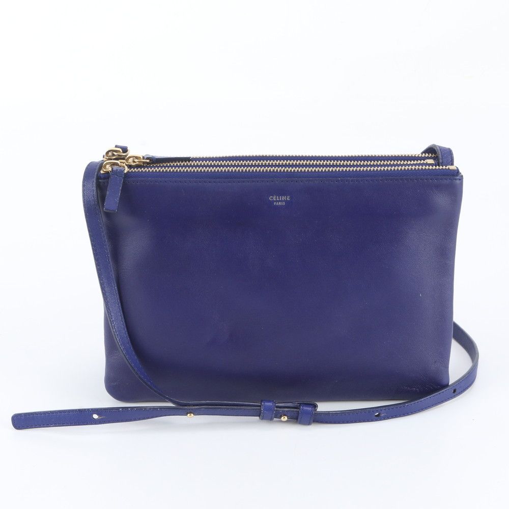 Celine Trio Large Leather Shoulder Bag Crossbody Navy Hand Tote