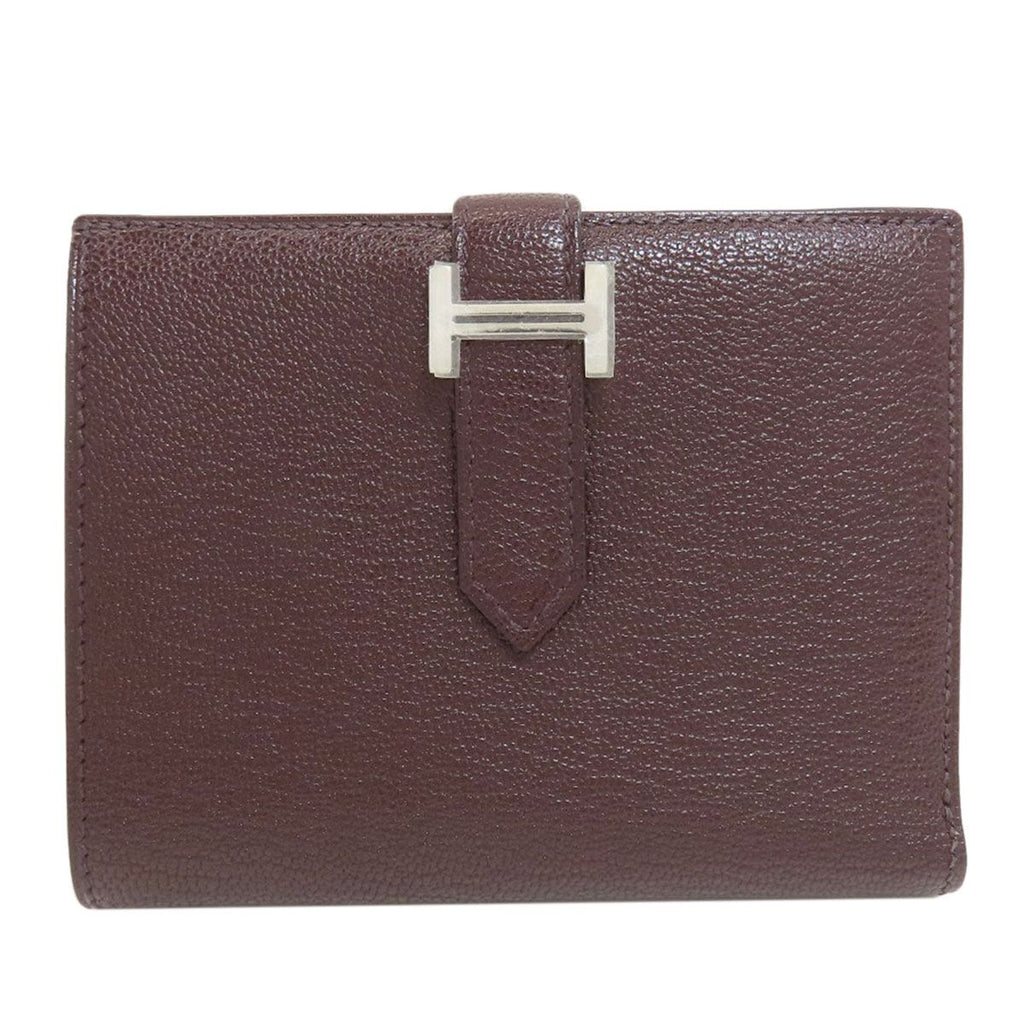 Hermes Bearn Compact Silver Bifold Wallet with Coin Pocket Chevre