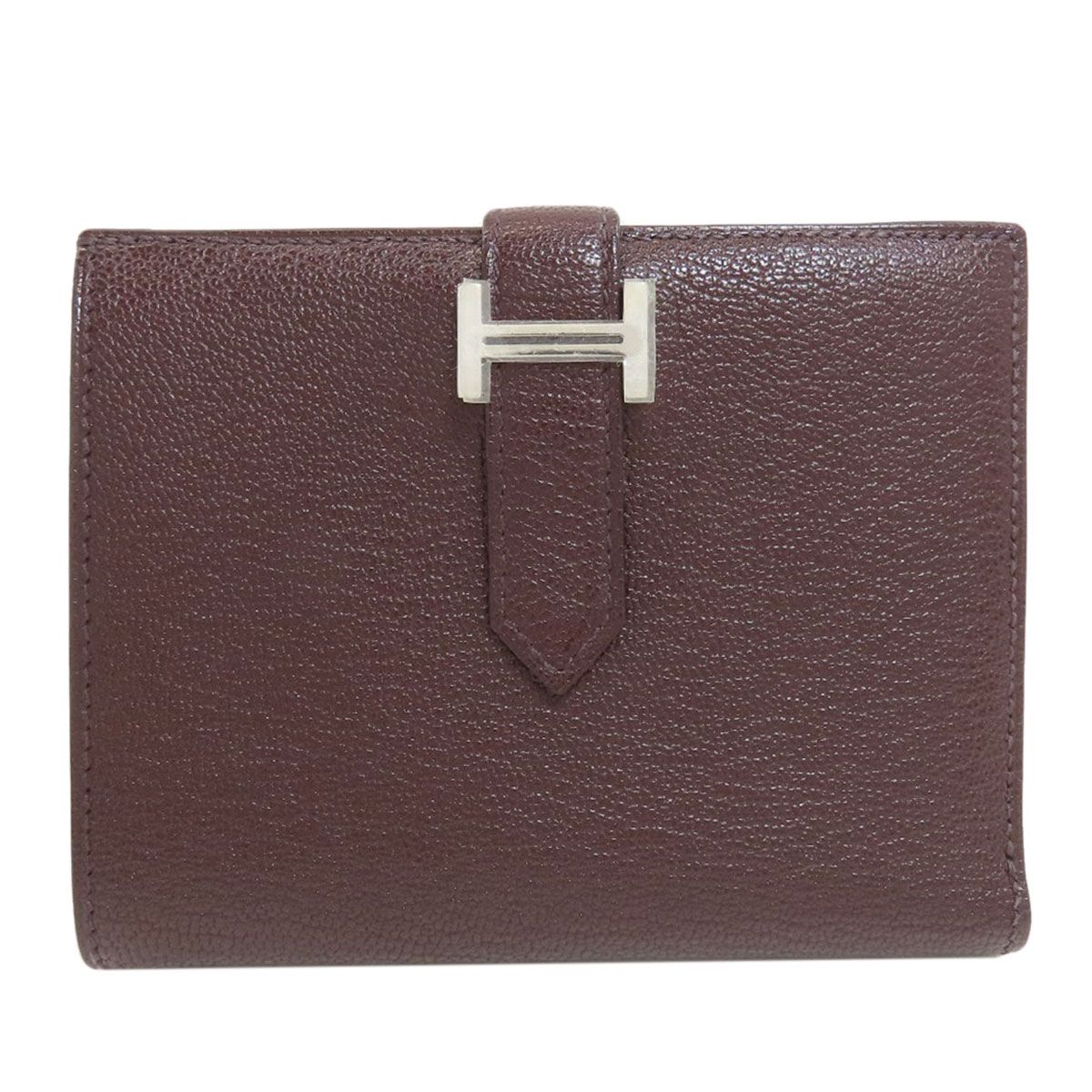 Hermes Bearn Compact Silver Bifold Wallet with Coin Pocket Chevre