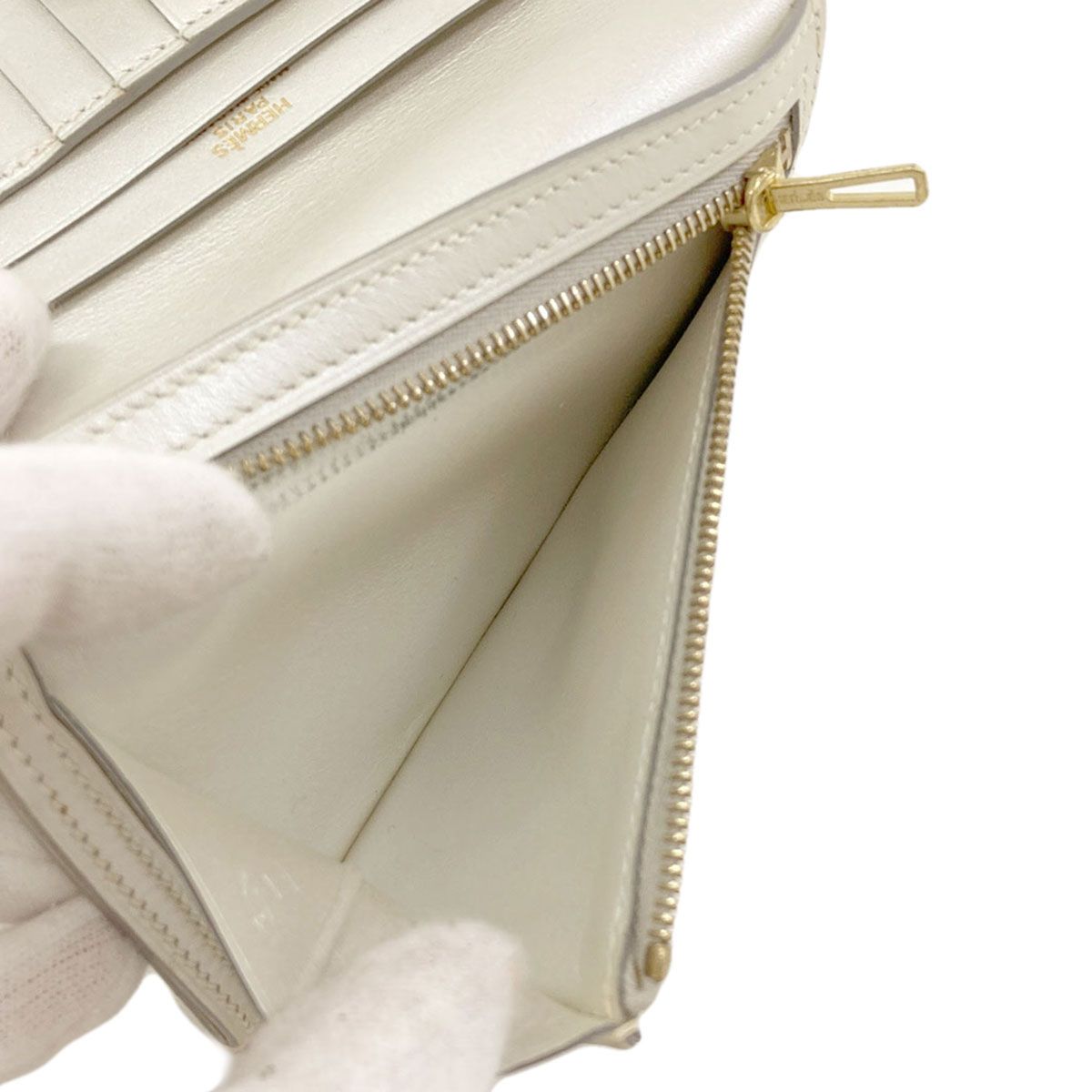 Hermes Bearn Compact Gold Bifold Wallet with Coin Pocket Box Calf — view 6