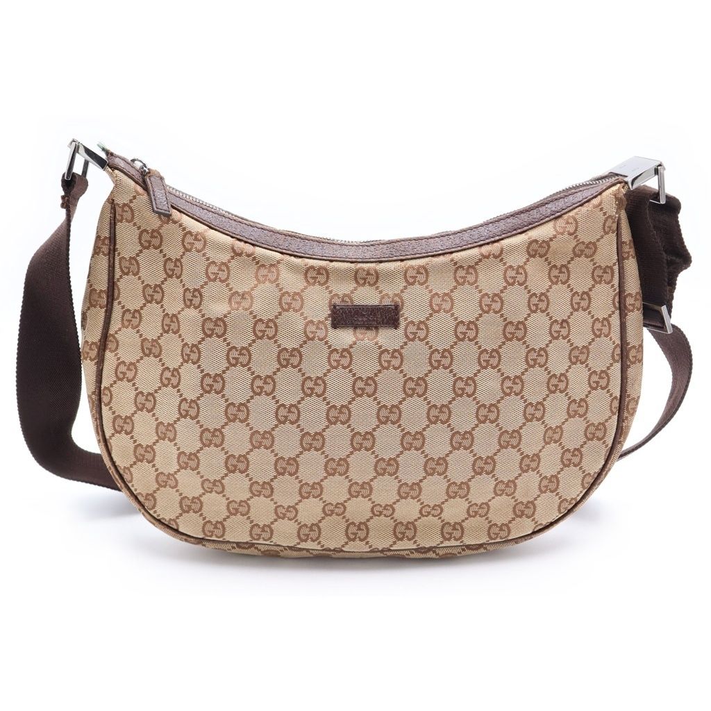 Gucci GG Canvas Leather Shoulder Bag Brown