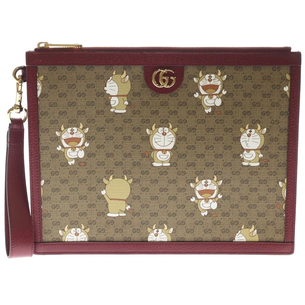 Gucci Doraemon Mini GG Supreme Canvas Clutch Brown
