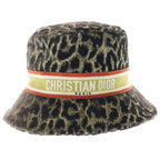 Dior Logo Signature Leopard Print Rayon Cotton Silk Bob Hat 57 Black Gold — view 4