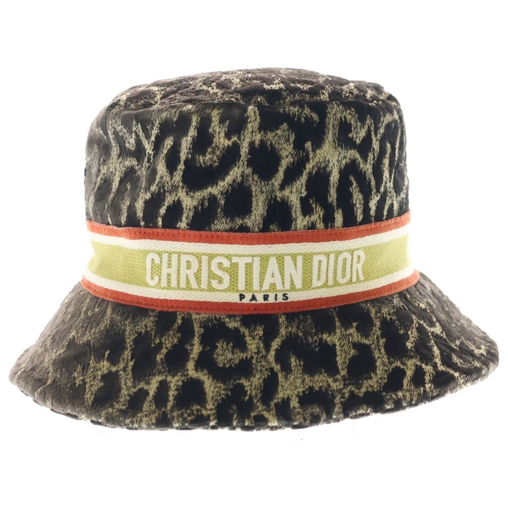 Dior Logo Signature Leopard Print Rayon Cotton Silk Bob Hat 57 Black Gold — view 4