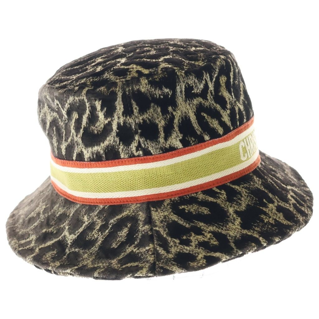 Dior Logo Signature Leopard Print Rayon Cotton Silk Bob Hat 57 Black Gold — view 3