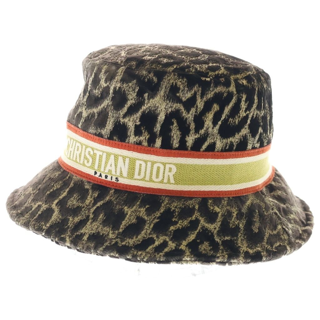 Dior Logo Signature Leopard Print Rayon Cotton Silk Bob Hat 57 Black Gold