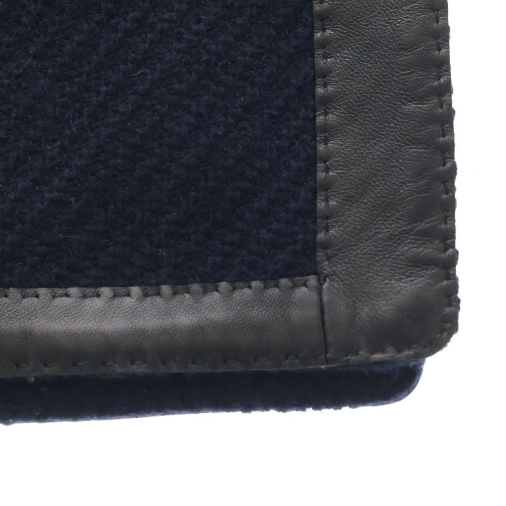 Hermes Large Shawl Logo Button Navy Leather Trim Scarf — view 3