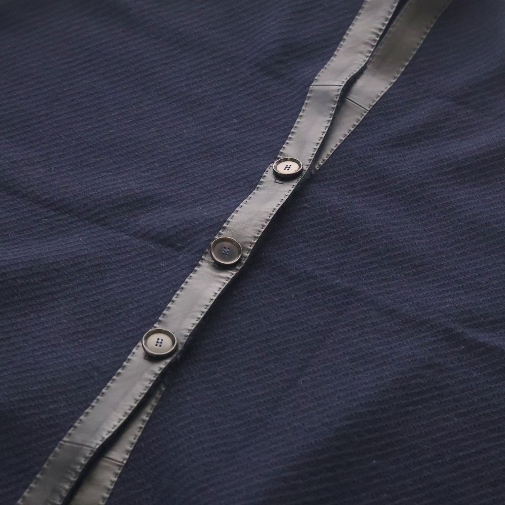 Hermes Large Shawl Logo Button Navy Leather Trim Scarf — view 6