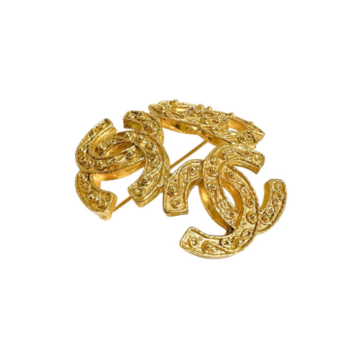 Chanel Triple CC Logo Corsage Gold Brooch — view 6
