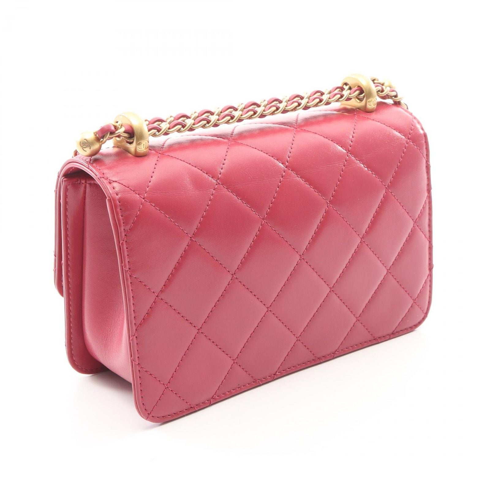 Chanel Shoulder Bag Quilted Small Flap Dark Pink Leather Chain — view 2
