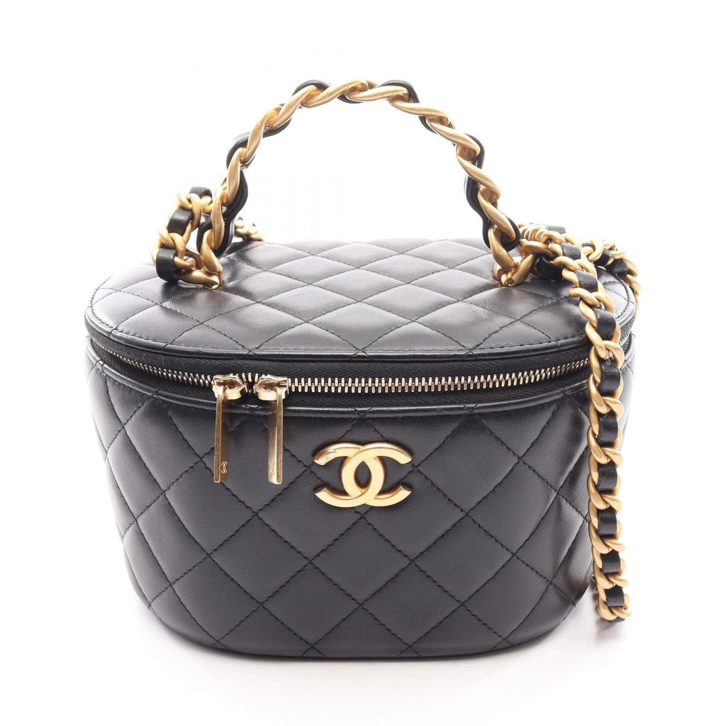 Chanel Shoulder Bag Quilted Vanity 2-Way Black Lambskin Chain