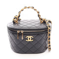 Chanel Shoulder Bag Quilted Vanity 2-Way Black Lambskin Chain
