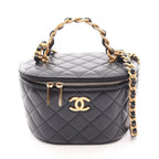 Chanel Shoulder Bag Quilted Vanity 2-Way Black Lambskin Chain