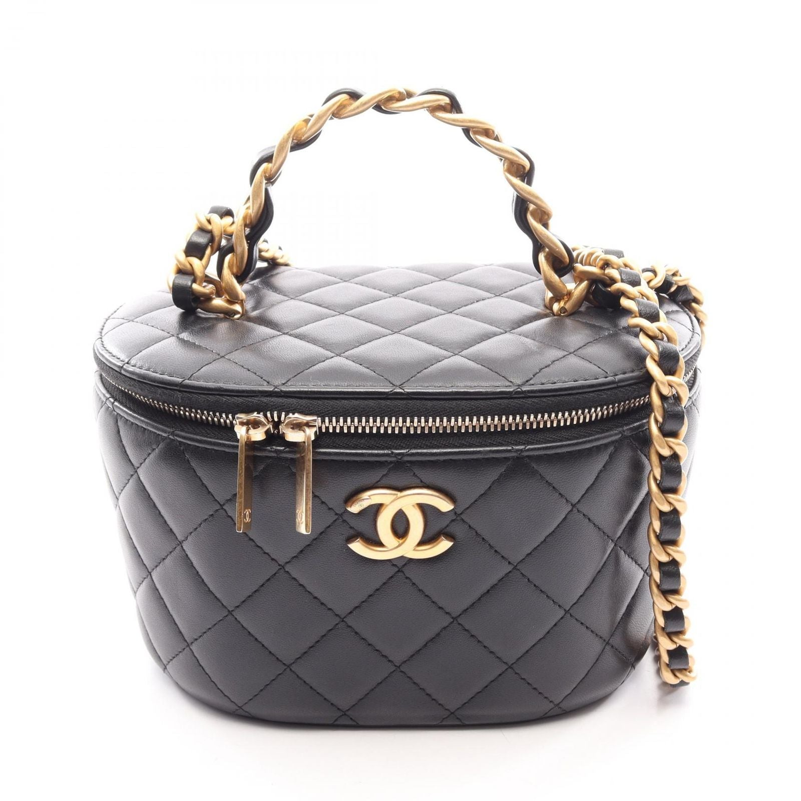 Chanel Shoulder Bag Quilted Vanity 2-Way Black Lambskin Chain