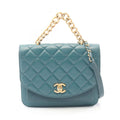 Chanel Shoulder Bag Quilted 2-Way Blue Green Leather