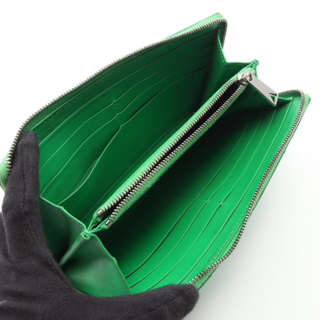 Bottega Veneta Round Wallet Zip Around Maxi Intrecht Green Leather Cassette — view 3