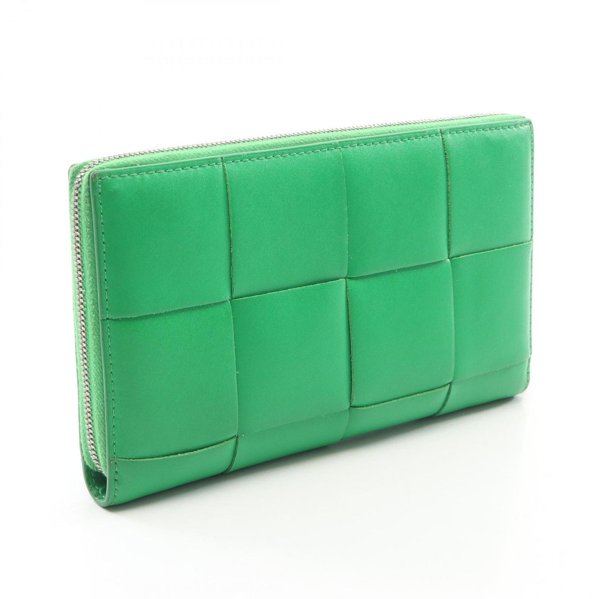 Bottega Veneta Round Wallet Zip Around Maxi Intrecht Green Leather Cassette — view 2