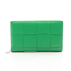 Bottega Veneta Round Wallet Zip Around Maxi Intrecht Green Leather Cassette
