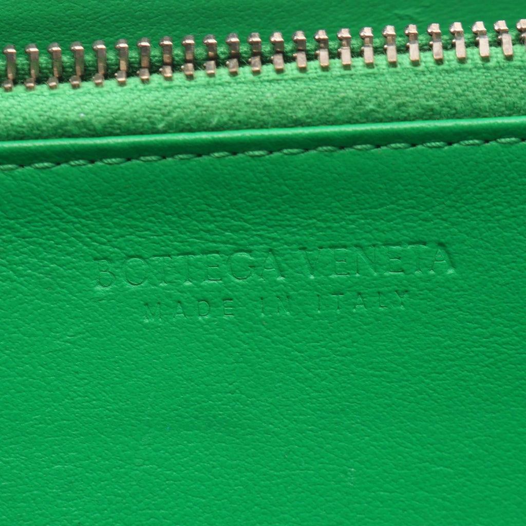 Bottega Veneta Round Wallet Zip Around Maxi Intrecht Green Leather Cassette — view 4