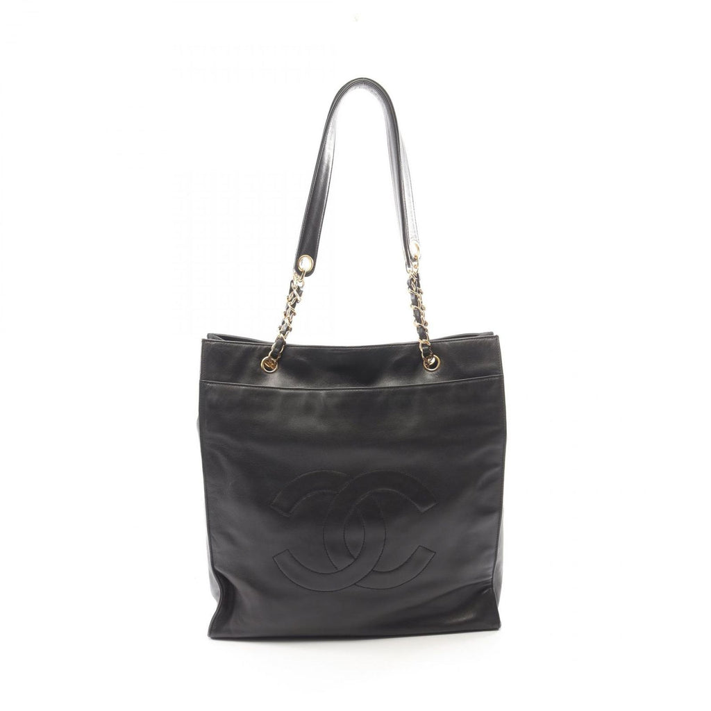 Chanel Tote Bag CC Logo Black Lambskin Chain