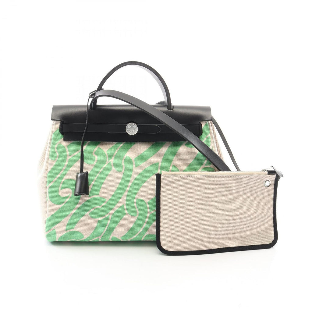 Hermes Handbag Herbag Bag Zip PM Mayon Ecru Black Vert Comics Canvas Leather