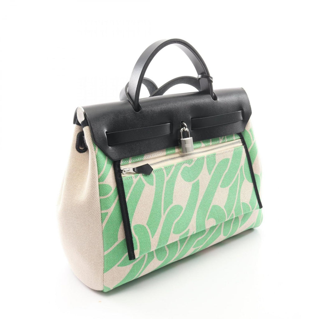 Hermes Handbag Herbag Bag Zip PM Mayon Ecru Black Vert Comics Canvas Leather — view 2