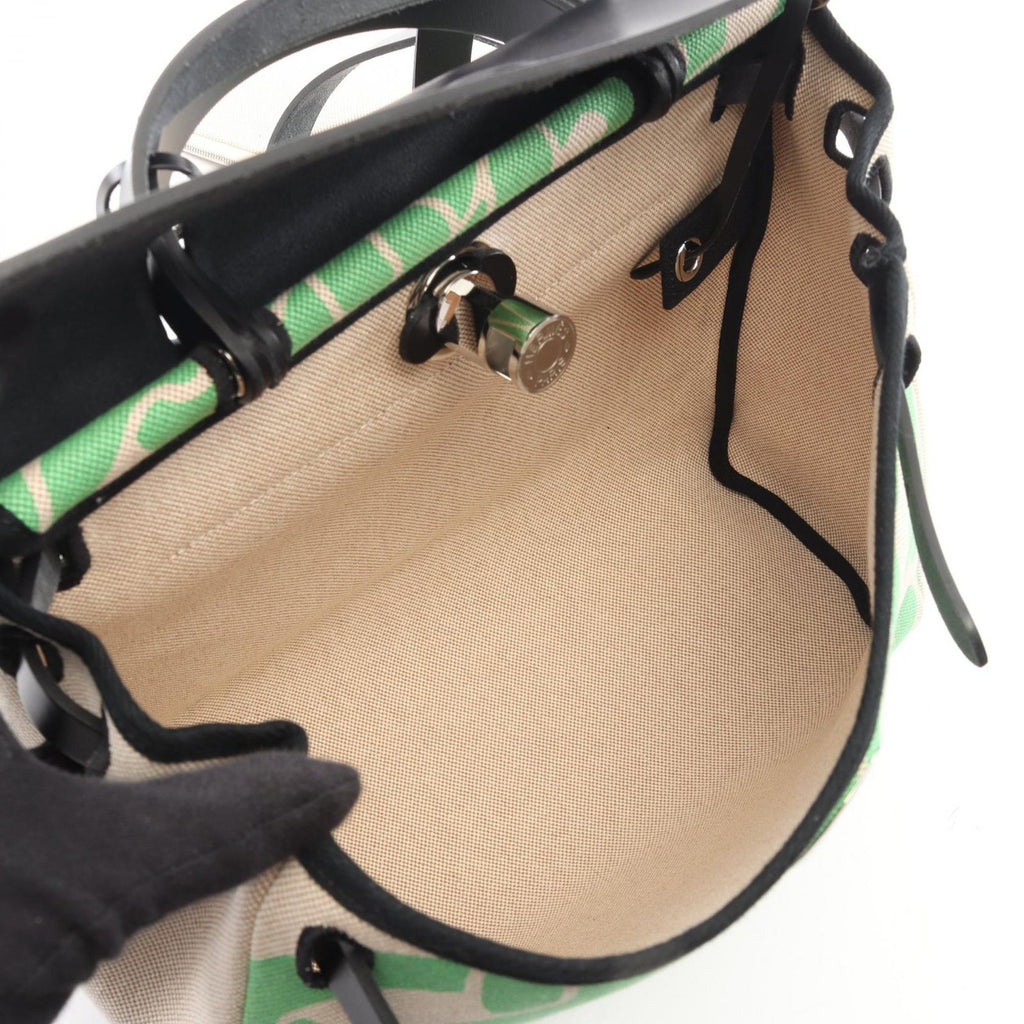 Hermes Handbag Herbag Bag Zip PM Mayon Ecru Black Vert Comics Canvas Leather — view 3