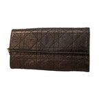 Dior Wallet Cannage Leather Dark Brown Champagne Gold