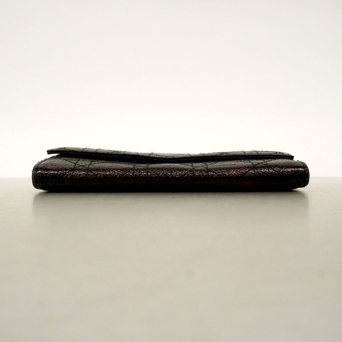 Dior Wallet Cannage Leather Dark Brown Champagne Gold — view 2