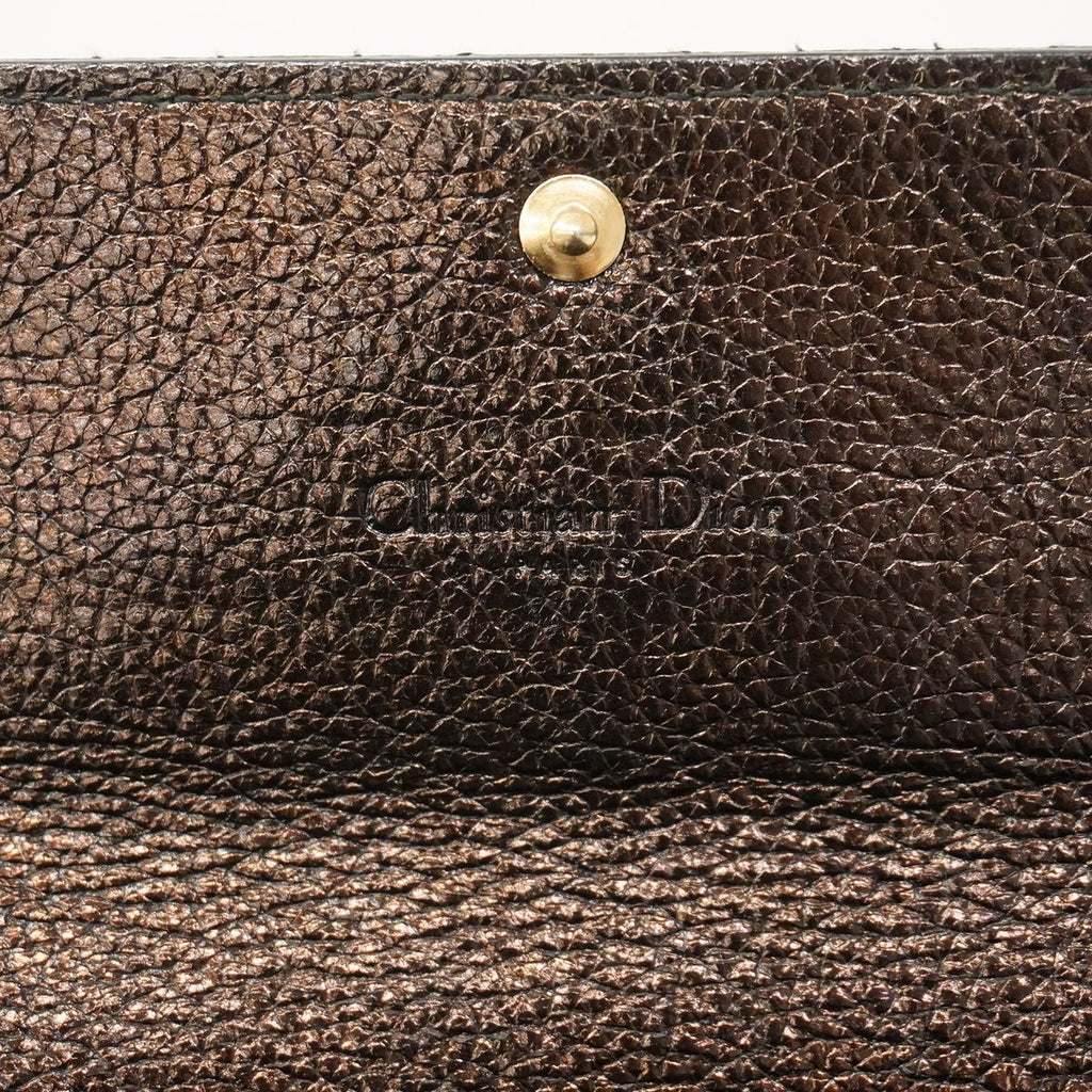 Dior Wallet Cannage Leather Dark Brown Champagne Gold — view 3