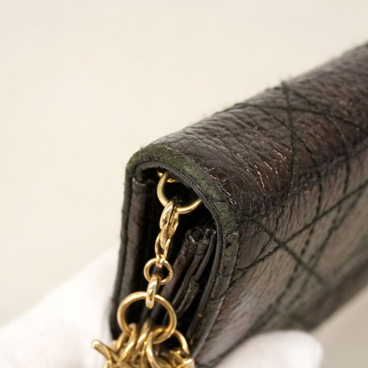 Dior Wallet Cannage Leather Dark Brown Champagne Gold — view 4