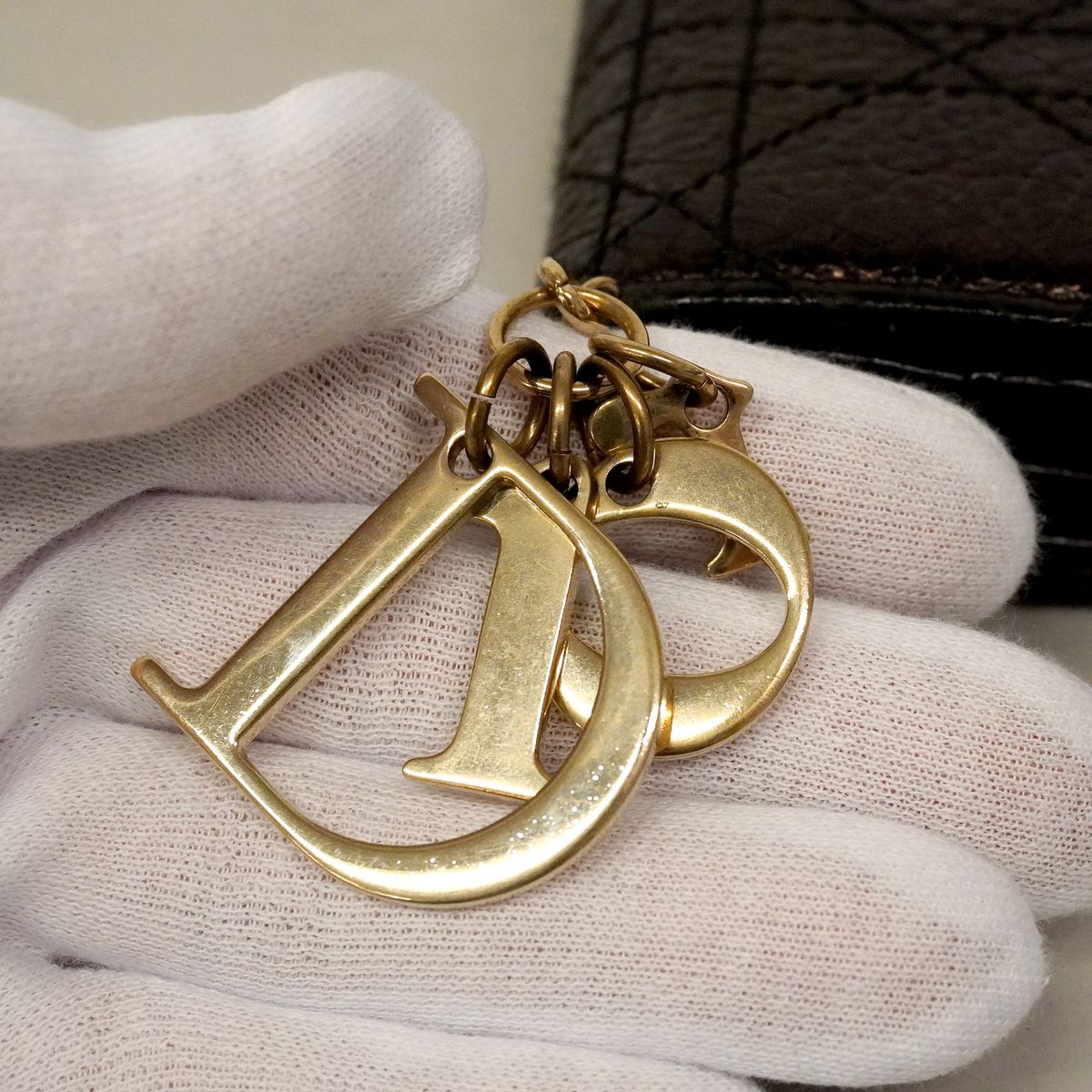 Dior Wallet Cannage Leather Dark Brown Champagne Gold — view 7