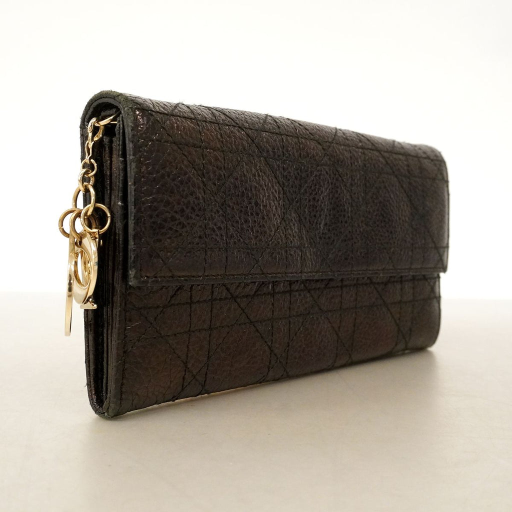 Dior Wallet Cannage Leather Dark Brown Champagne Gold — view 8