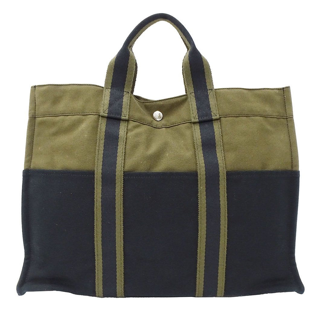 Hermes Tote Fourre Tout MM Canvas Khaki Green Navy Handbag Going Out Everyday — view 2