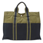 Hermes Tote Fourre Tout MM Canvas Khaki Green Navy Handbag Going Out Everyday — view 2