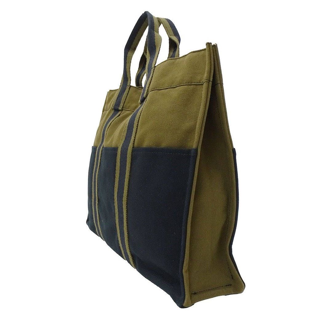 Hermes Tote Fourre Tout MM Canvas Khaki Green Navy Handbag Going Out Everyday — view 4