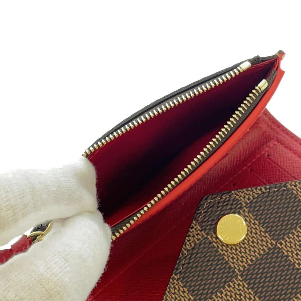 Louis Vuitton Trifold Wallet Damier Ebene Portefeuille Victorine Rouge — view 6