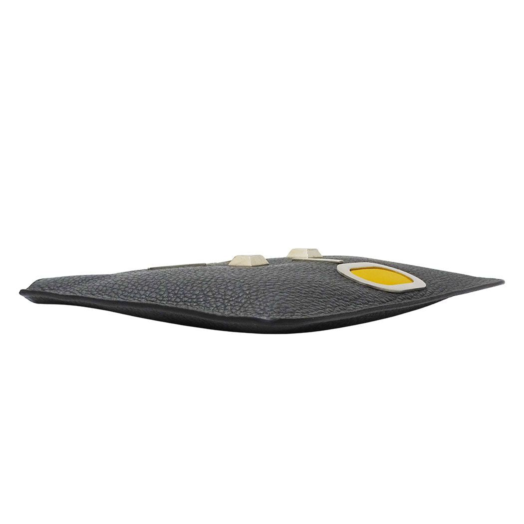 Fendi Clutch Leather Charcoal Gray Handle Unique Face Studs — view 3