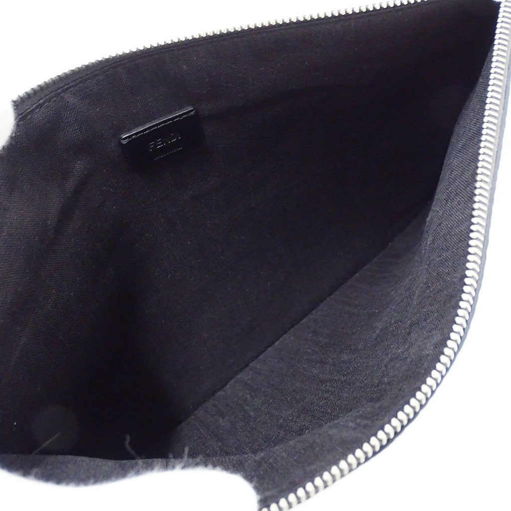 Fendi Clutch Leather Charcoal Gray Handle Unique Face Studs — view 5